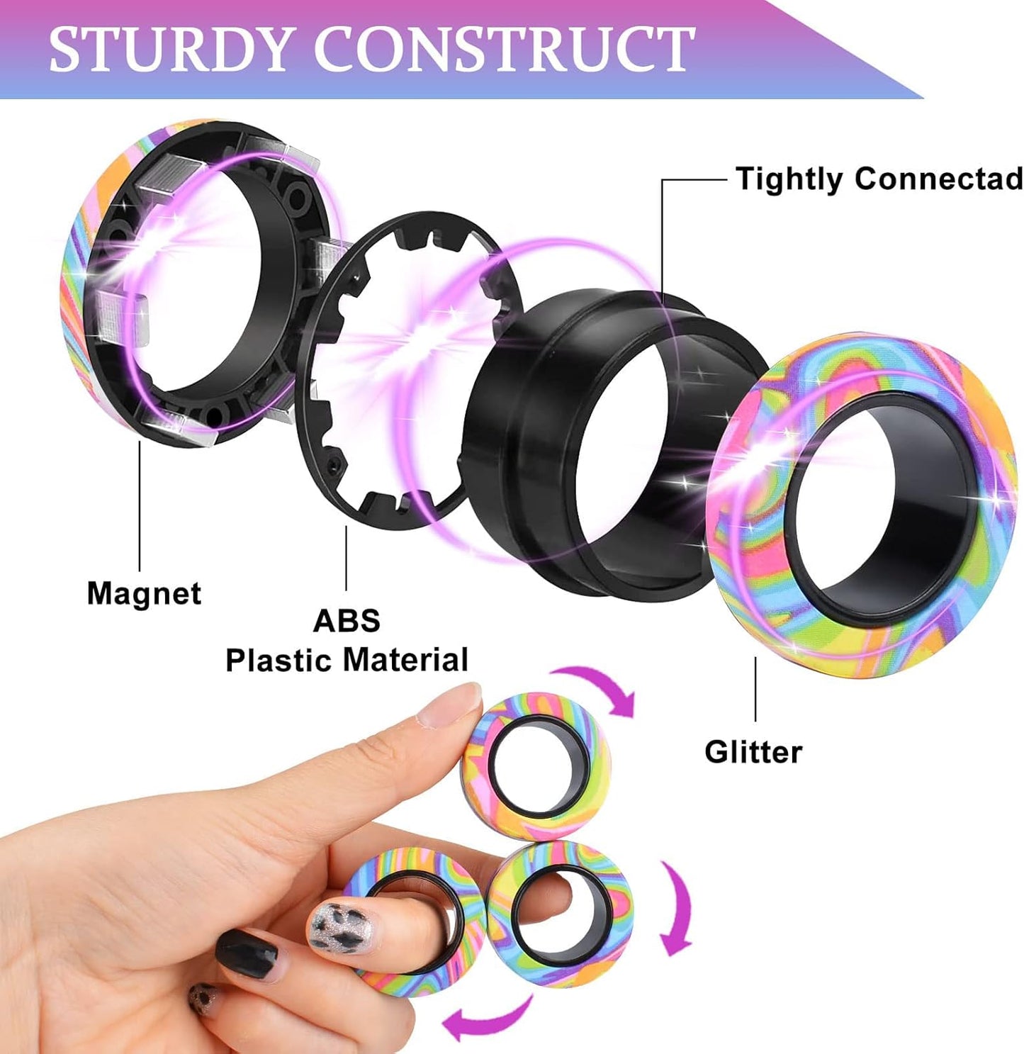 3Pcs Magnetic Rings Fidget Toy Set, ADHD Anxiety Magnetic Fidget Toys Adults Fidget Spinner Rings for Relief, Easter Basket Stuffers Valentines Gifts for 8+ Year Old Teen Boy Girl