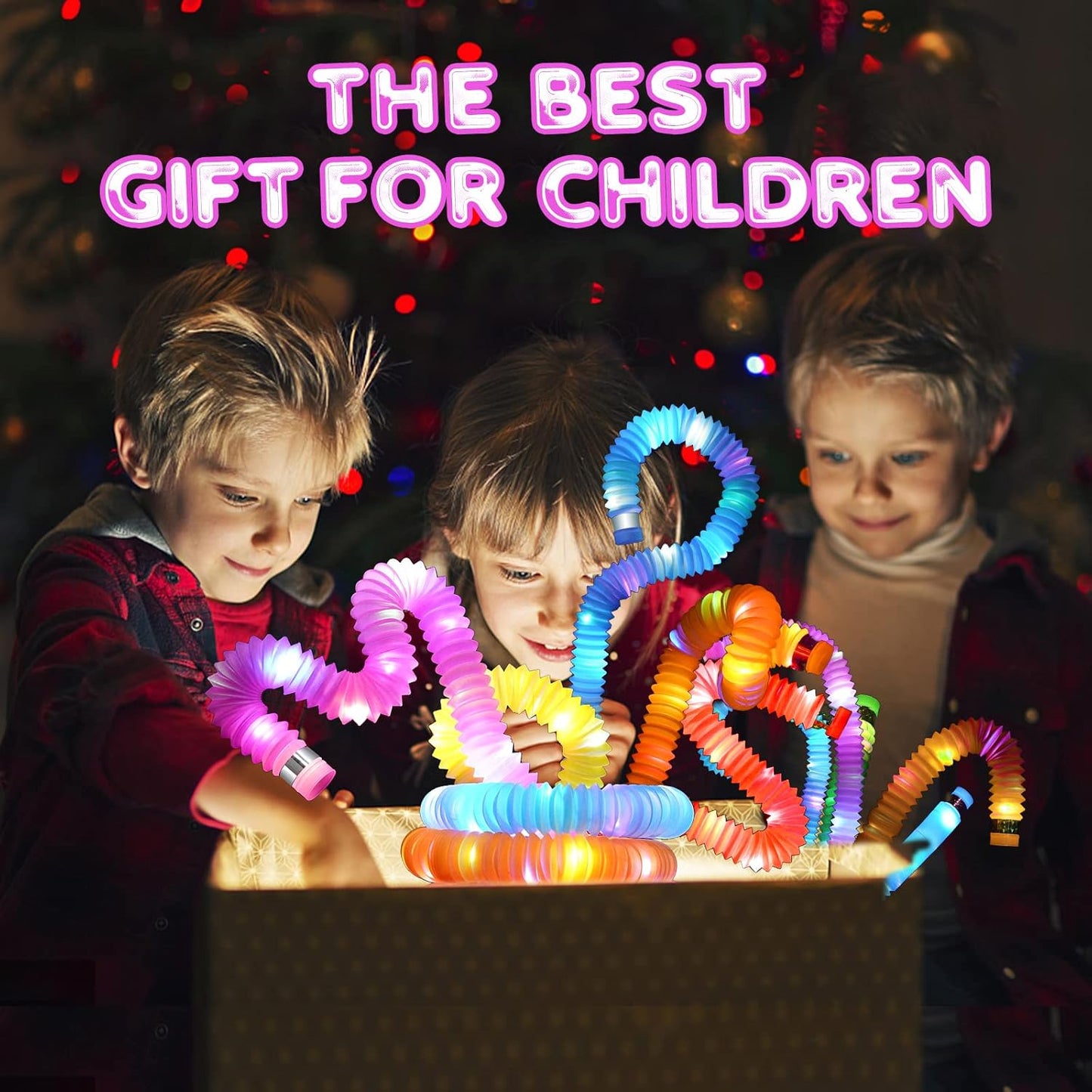 LED Light Up Pop Tubes Fidget Toys for Kids Sensory Toys, 6 Pack LED Pop Fidget Tubes Glow in The Dark Party Favors Supplies Toddler Sensory Toys Stocking Stuffers Return Gifts Prize