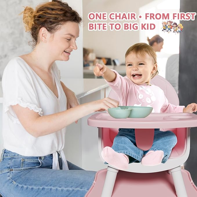 6 in 1 Baby High Chair for Babies and Toddlers, Booster Seat, Kids Learning Table & Chair (Pink)