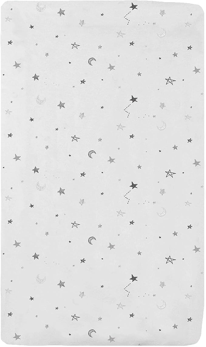 American Baby Company 100% Natural Cotton Fitted Cradle/Bassinet Sheet 36" x 18" - Soft, Breathable & Hypoallergenic Bed Sheet, Gray Stars and Moons, Neutral for Boys & Girls