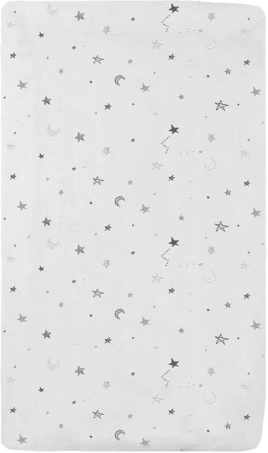 American Baby Company 100% Natural Cotton Fitted Cradle/Bassinet Sheet 36" x 18" - Soft, Breathable & Hypoallergenic Bed Sheet, Gray Stars and Moons, Neutral for Boys & Girls