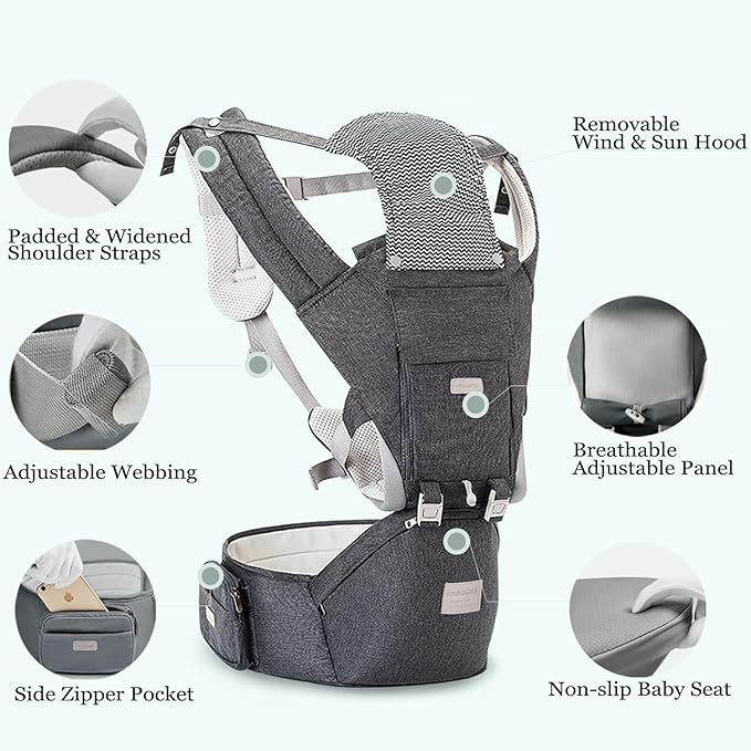 Baby Carrier Newborn to Toddler Baby Carriers with Seat Infant Baby Holder Backpack Baby Carriers Front and Back for Carrying and Hiking (Grey)