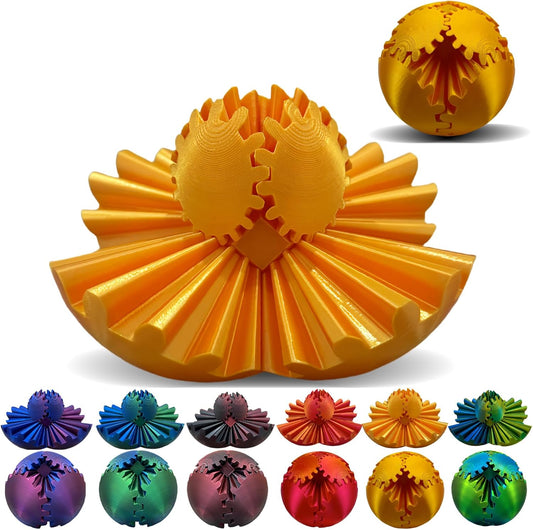 Gear Ball - 3D Printed Gear Ball Spin Ball or Cube Fidget Toy, Gear Sphere, Gear Ball Fidget Toy, Stress Ball, GearSphere Desk Toy, Fidget Ball, Gear Toy for Stress and Anxiety Relaxing (E)