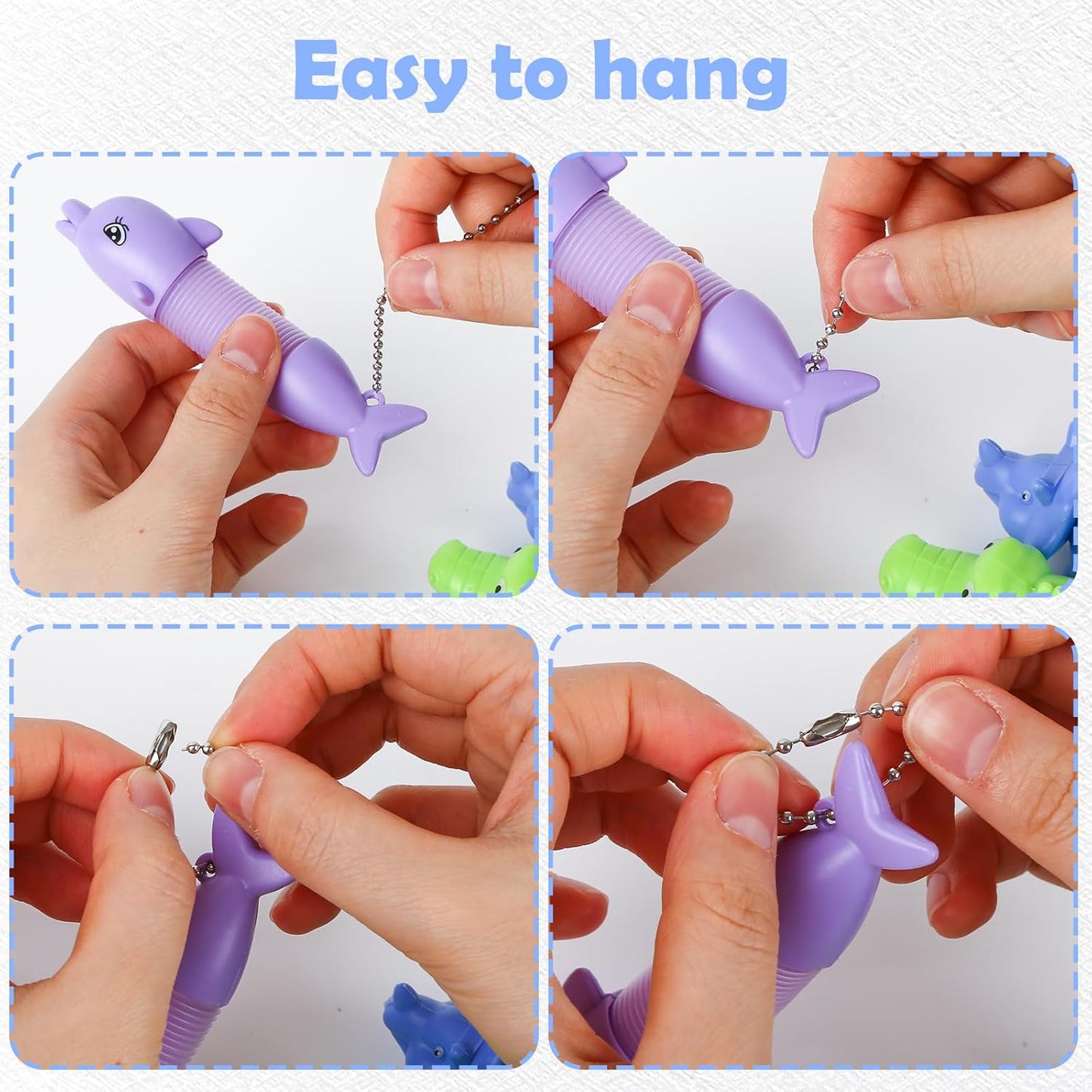 Shindel 8PCS Pop Tubes, Stress Relief Pop Tubes Mini Sensory Fidget Toys Dinosaurs Dolphins for Autism Kids Stocking Stuffers Classroom Treasure Box Prizes Goodie Bag Stuffers