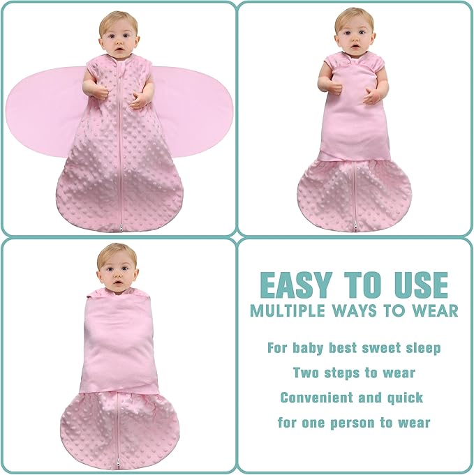 Fleece Newborn Sleep Sack Baby Swaddle,3-Way Adjustable Wearable Blanket,2 Pack Fleece Swaddling Sleeping Bag TOG 2.0， (Gray & Pink, 3-6 Months)