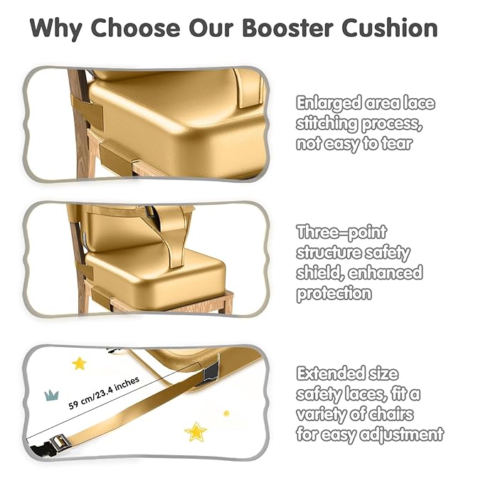 Toddler Booster Seat for Dining Table,Booster Seat for Kitchen Chair with Extended Straps,2PCS Portable with Safety Buckles,Suitable for Kids Aged 3-12 in Restaurants