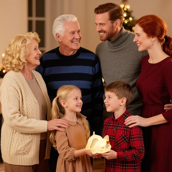 Elephant Night Light for Kids, Silicone Squishy Lamp with Touch Control 3-Level Dimmable, Auto-Off Timer, Rechargeable Nursery Light, Baby Gift (Soft White)