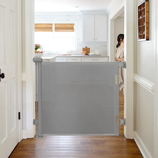 Retractable Baby Gate,Mesh Baby Gate or Mesh Dog Gate,33" Tall,Extends up to 55" Wide,Child Safety Gate for Doorways, Stairs, Hallways, Indoor/Outdoor, Grey