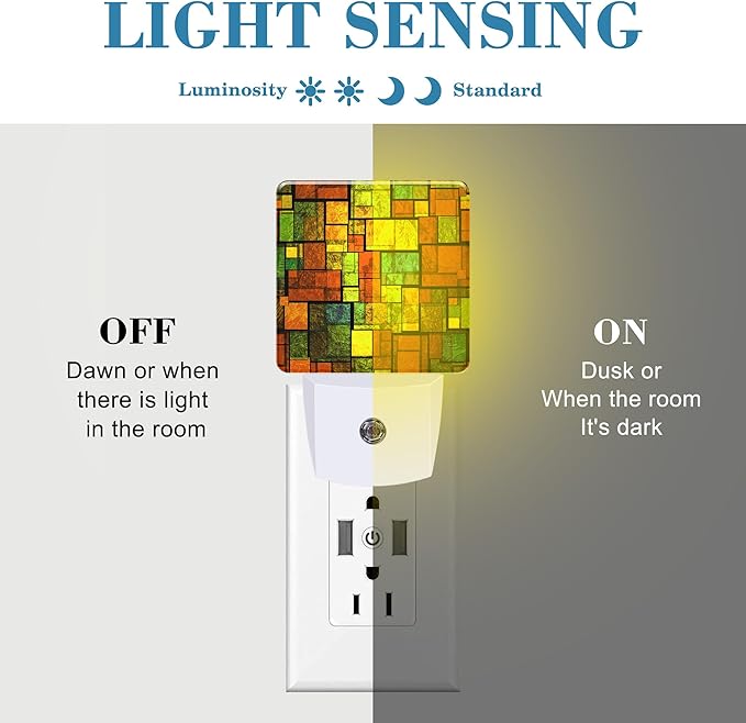 Night Light Plug into Wall Colorful Stained Glass Wall Night Light with Dusk to Dawn Sensor Night Light for Kid Girls Boys Women Men Room Decor, Hallway, Kitchen, Bathroom, Nursery, Stairs