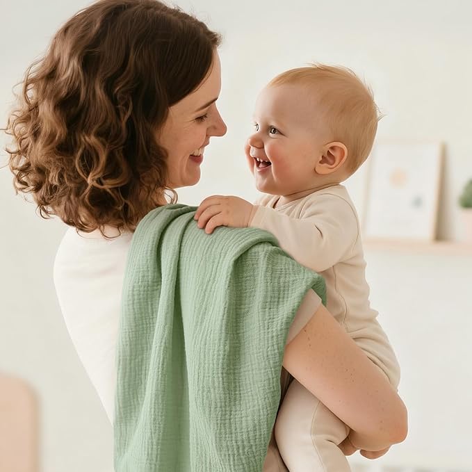 Muslin Receiving Blankets, Neutral Blanket Swaddling for Newborn Boys and Girls, 5 Pack Breathable and Skin-Friendly Swaddle Wrap for Infant Baby (Soft Colors)