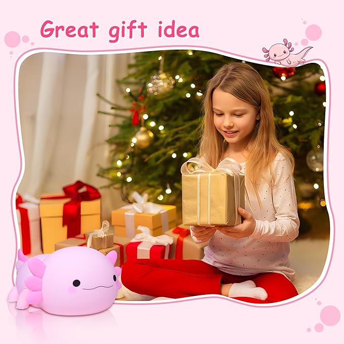 Ammonite Axolotl Gifts, Axolotl Night Light for Kids - Squishy Silicone LED Touch Cute Lamp, Xmas Birthday, Kawaii Bedroom Decor Nursery Lamp for Boys Girls Mom