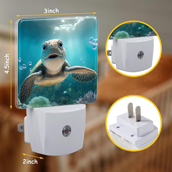 Night Light,Cute Smiling Turtle Under The Sea Plug-in Night Light Auto Dusk-to-Dawn Sensor Energy Efficient LED Lamp for Room Decor,Hallway,Kitchen,Bathroom,Nursery,Stairs