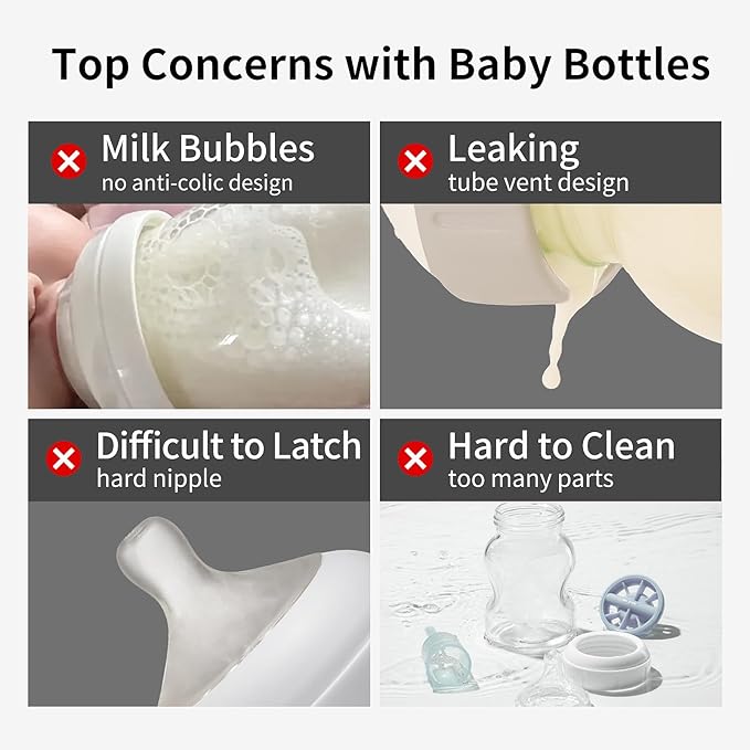 Thyseed Glass Natural Anti-Colic Baby Bottles | Newborn Breast Like Nursing Bottle for Breastfed Babies with Nipple(0-1 Months), 5oz, 2 Pack