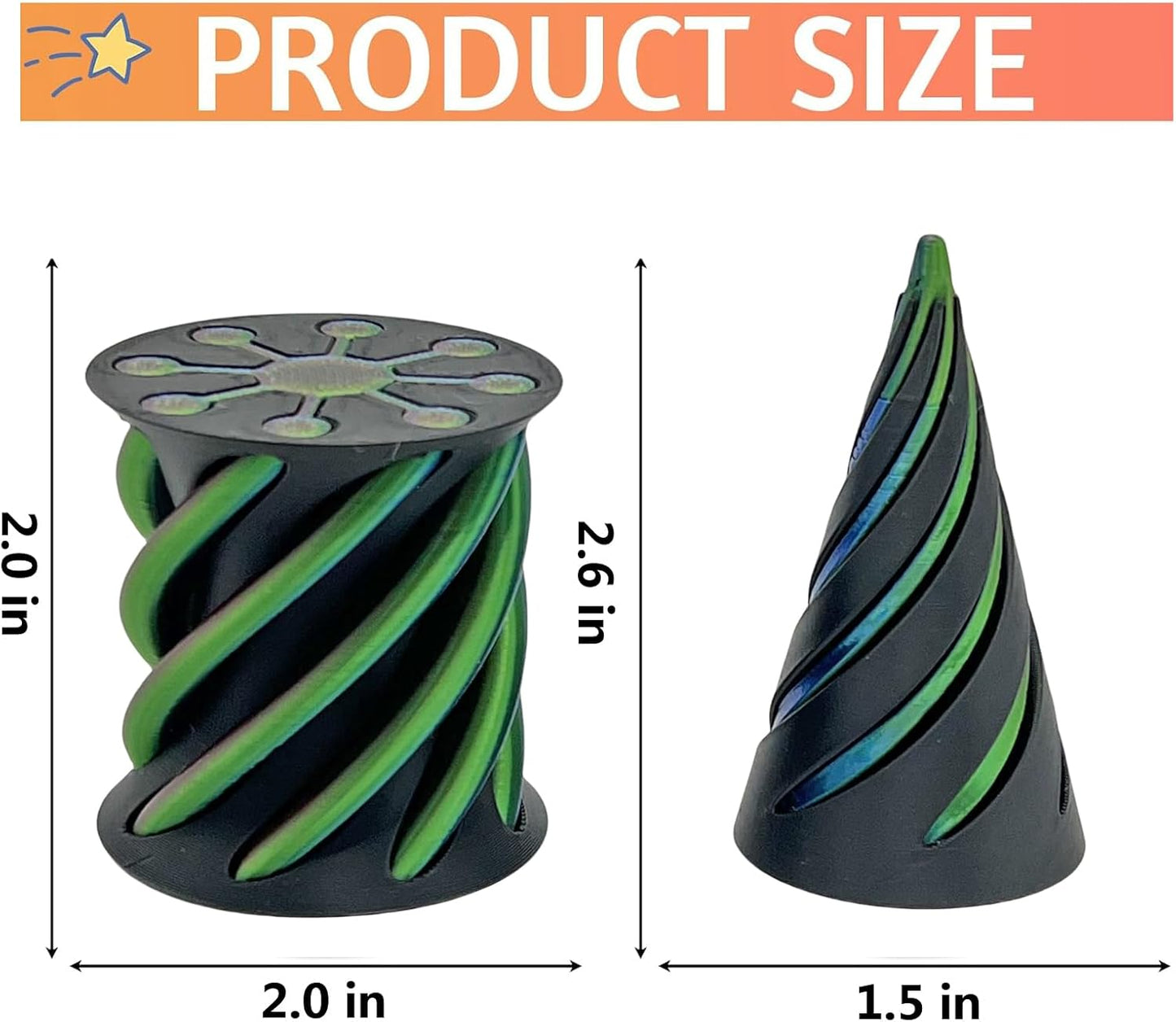 Impossible Pyramid Passthrough Sculpture - 2Pcs 3D Printed Spiral Cone Fidget Toy, Stress and Anxiety Relief Toy, Pass Through Pyramid Fidget Toy for Adult Children (Colorful-Green)