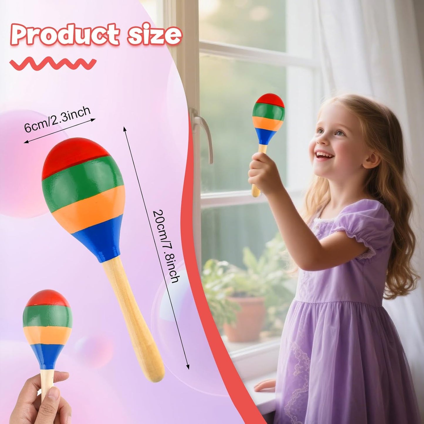 2 Pcs Maracas Hand Percussion Rattles, PLULON Colorful Wooden Maracas Rumba Shakers Rattle Latin Musical Instrument for Kids Adults Game Playing, Mexican Fiesta Cinco De Mayo Party Favors Supplies