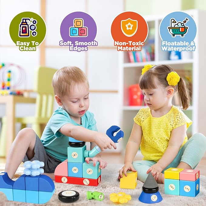 Joyfresh Foam Magnetic Blocks for Toddlers, 100pcs,Big Building Block for Kids 2 3 4 5 Years Old, Soft EVA Blocks Toys Gifts for Boys Girls