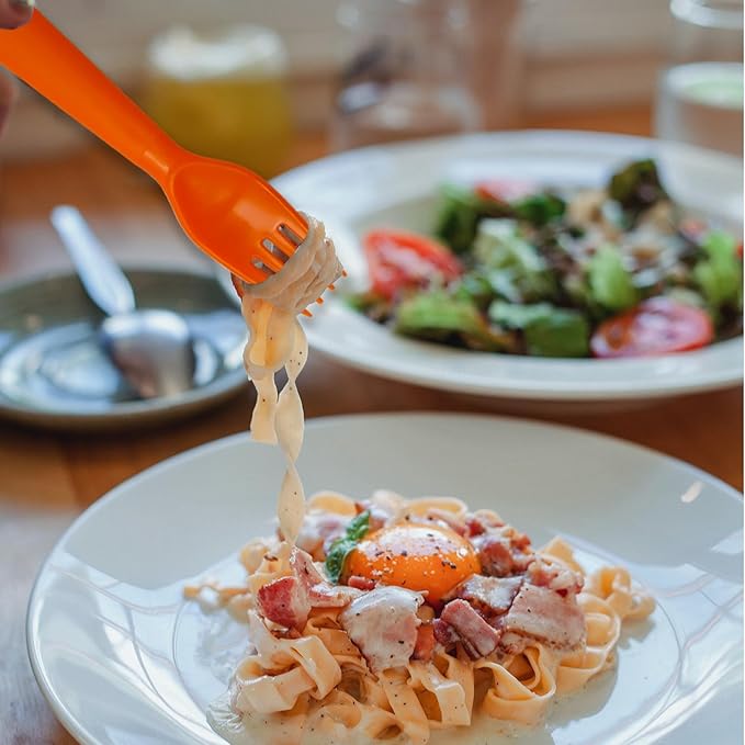 12 Pcs Kids Spoons and Forks Toddler Utensils Plastics Reusable Silverware Baby Cutlery Set Feeding Dinnerware Utensils BPA Free Microwave Dishwasher and Freezer Safe- Orange