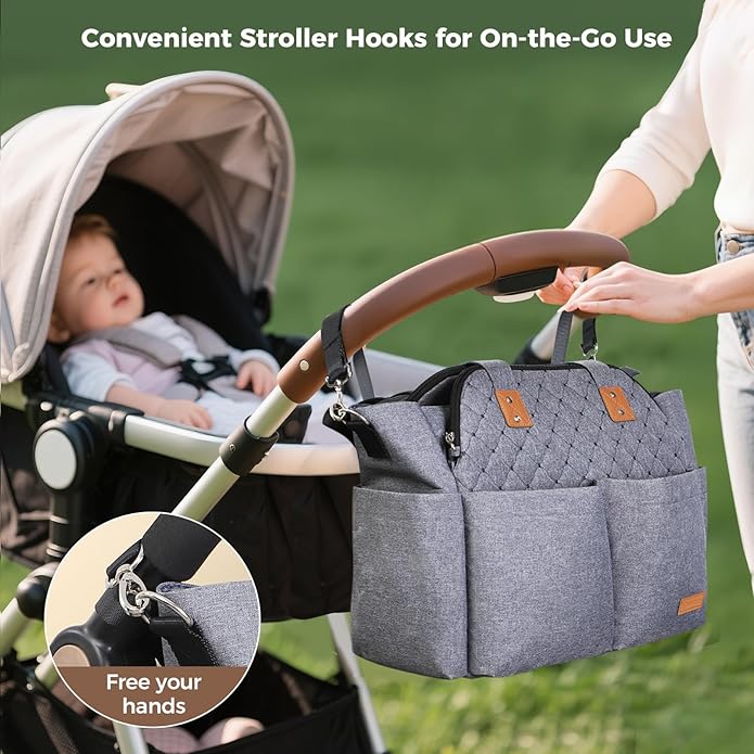 Lekebaby Diaper Bag Tote, Large Diaper Bags Waterproof,Large Mommy Bag Tote Bag Handbag Pink Travel, Black and Beige