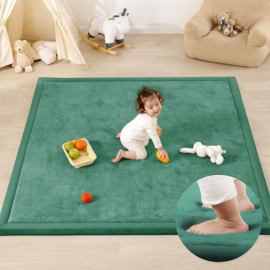 1.3" Thick Baby Play Mat for Floor Playpen, 71x59 Large Foam Tummy Time Mat, Padded Support Soft Plush Nursery Rug for Infant Kids Toddler Crawling Kick Activity (Emerald)
