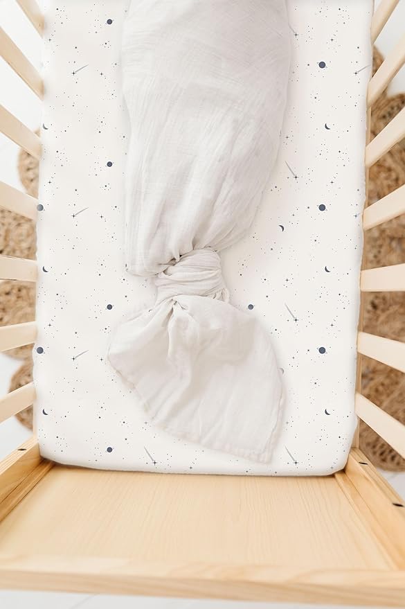 Ely’s & Co. Pack and Play Sheets, for Mini/Portable Crib, 2 Pack Fitted Playpen Play Yard Sheet Set Compatible with Graco Pack n Play, for Baby Boys, 100% Cotton, Celestial Blue Print, 38”x24”x5”