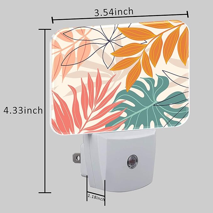 Abstract Art Plant Night Light Plug into Wall, Leaves Lines Night Light with Dusk to Dawn Sensor for Kid Girls Boys Women Men Bedroom, Hallway, Kitchen, Bathroom, Stairs Decor