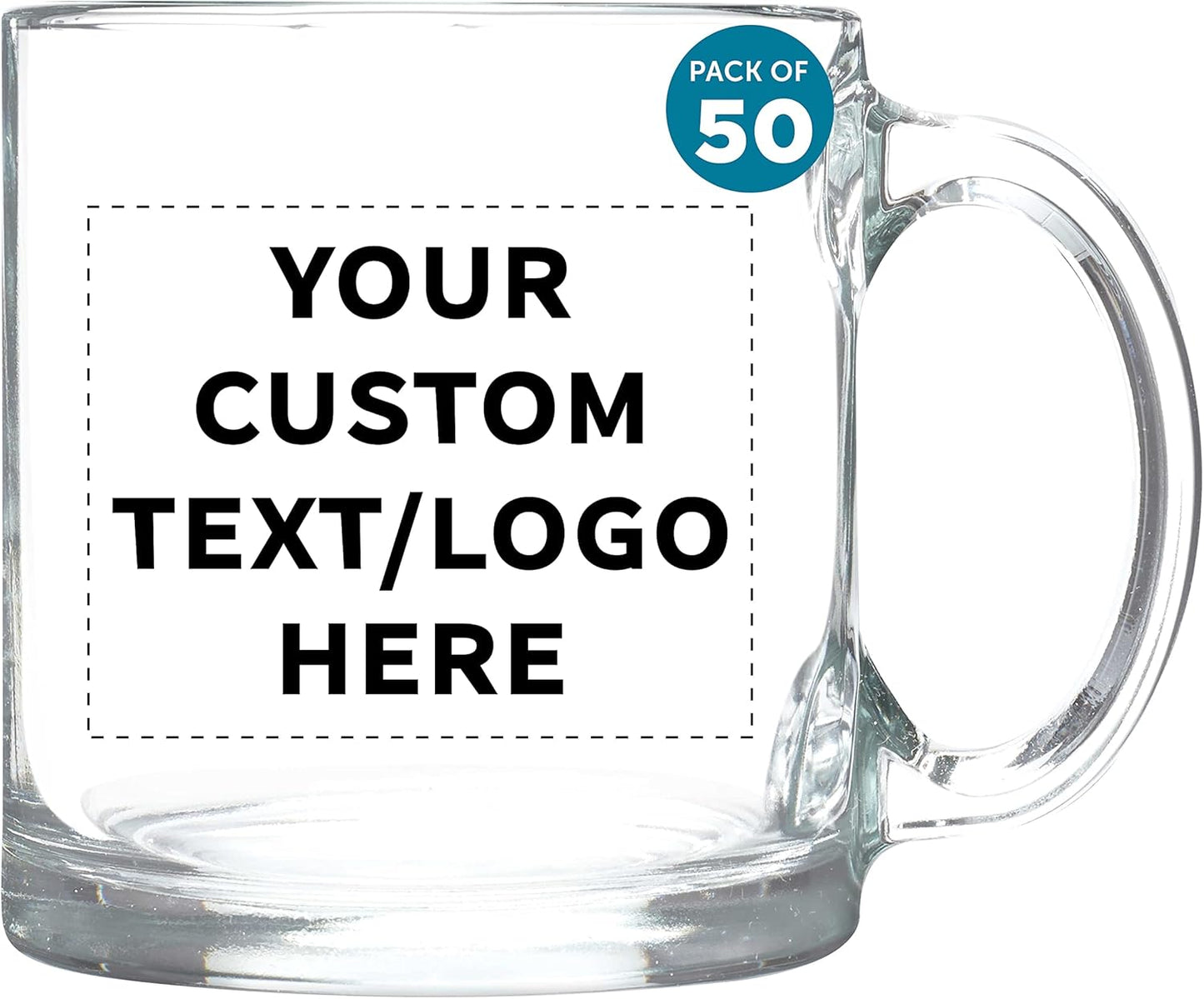 Custom Libbey Clear Glass Coffee Mugs 13 oz. Set of 50, Personalized Bulk Pack - Perfect for Coffee, Tea, Espresso, Hot Cocoa, Other Beverages - Clear Bottom
