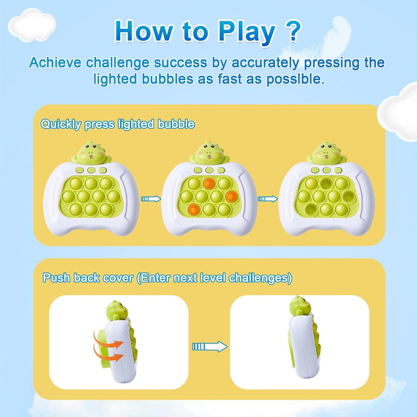 Quick Push Fidget Toy for Kids Adults, KAXANPI Fast Speed Pushing Game Console, Handheld Push Bubble Stress Relief Toy Green