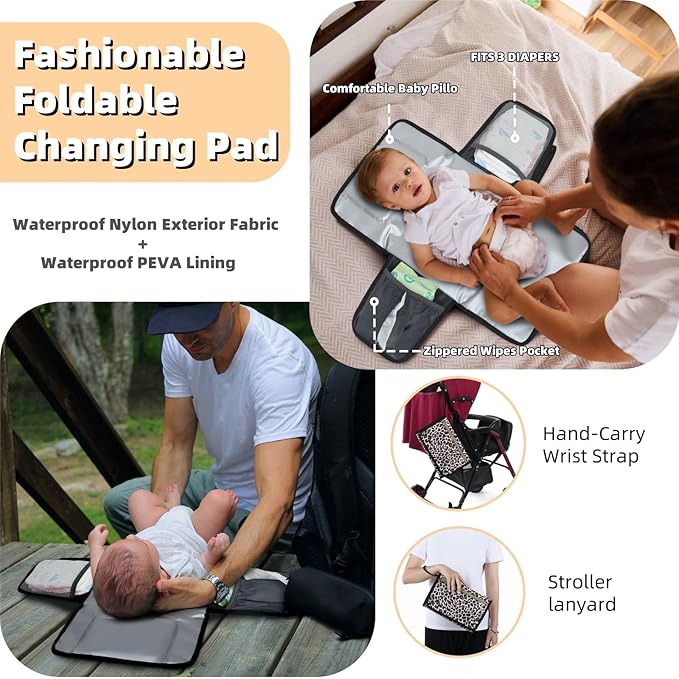 Diaper Bag Backpack with Changing Pad, Pacifier Case, Baby Bag for Boy Girl Toddler - Large, Stylish, Waterproof Travel Quilted Diaper Bag for Mom - Baby Shower - Cheetah