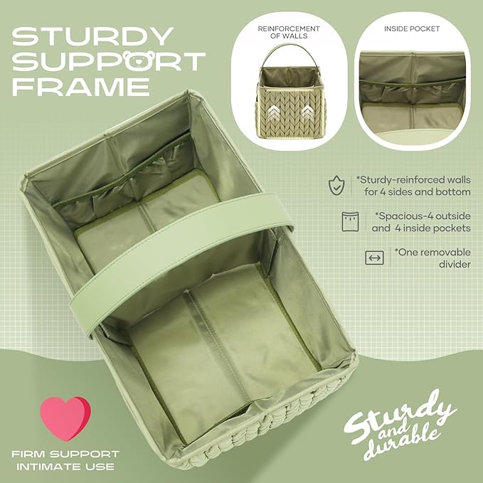 Luxurious Baby Diaper Caddy, Nursery Storage Basket for Newborn Essentials, Travel Baby Basket for Diapers Baby Wipes, Organizer Tote Bag Storage Bin, Baby Shower Gifts(Sage Green)