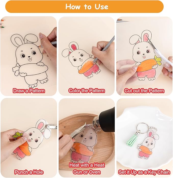 Csyidio 251 PCS Shrink Dink Keychain Kit Includes 20 Sheets Shrink Plastic Sheets, Hole Punch, Tassels, Lobster Clasps, Keychain Clip, Jump Rings, Key Ring, Great for DIY Mother's Day Crafts