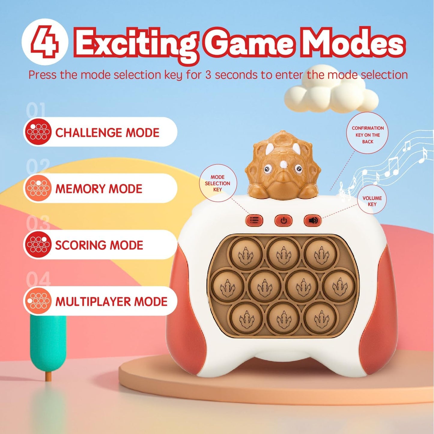 Fast Push Game,Light up pop Game Light up Fidget Toy,Fast Quick Push Bubble Game,pop pro Light up Game,Quick Push pop Game Birthday Xmas Gifts for Boys Girls Adults (Triceratops:Brown)