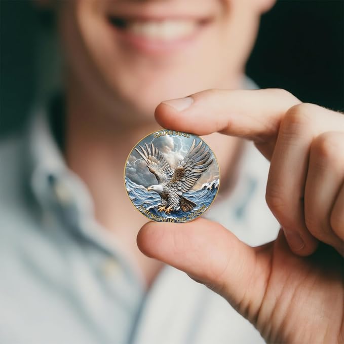 1.57 Inch Zinc Alloy Double-Sided 3D Eagle Challenge Coin - Colorful Inspirational Design with Isaiah 40:31, Strength in The Storm Theme