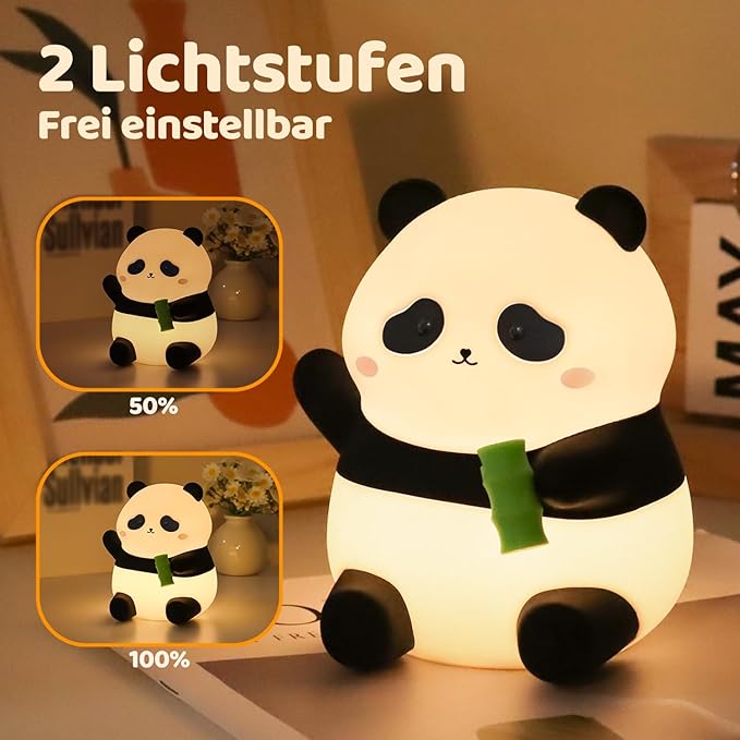 Cute Panda Silicone Night Light, LED Squishy Lamp with 12H/50H Long Battery Life, 2 Levels Brightness by Tap Control, Rechargeable Soft Light for, Kids Bedroom Decor & Gifts for Boys Girls
