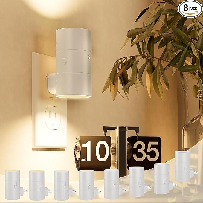 NIORSUN Night Lights Plug into Wall, Dimmable with 3 Color Modes & Auto On/Off Sensor, Ultra-Slim Nightlight for Hallway, Bathroom, Bedroom, Nursery, Kitchen (8 Pack, White)