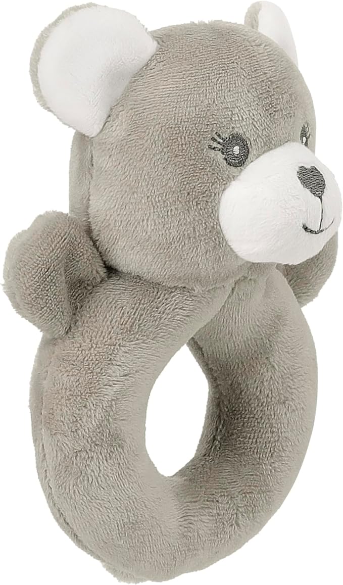 CREVENT Cozy Plush Baby Loveys for Baby Girls Boys, Stuffed Animal Ring Rattle Shaker Toy for Newborns (Ring Bear)