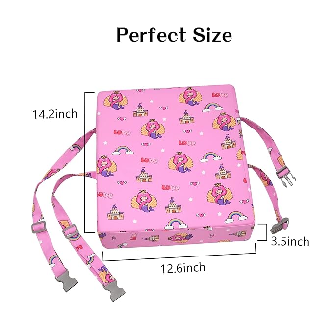 Toddler Booster Seat for Dining Table, Portable Kids Booster with Adjustable Safety Buckles, Non-Slip Bottom, Travel Cushion