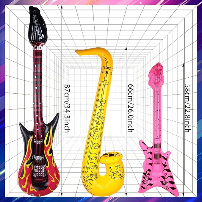 10pcs Inflatable Instruments Party Props Rock Star Toy Set Inflatable Saxophone Bass Rock Microphone Rock Electric Guitar Recorder Suitable for Various Music Parties(Versatile Style)