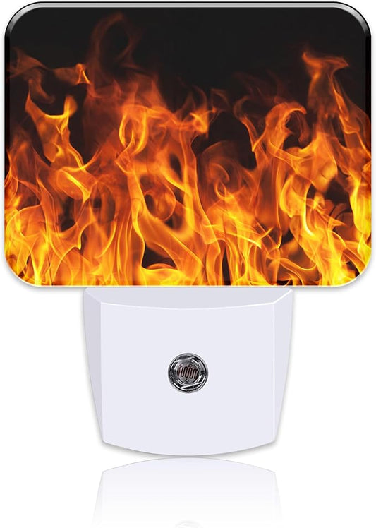 Burning Flame Plug in Night Lights, Fire Flames Nightlight Plug Into Wall Dusk to Dawn Sensor for Kid Girls Boys Women Men Bedroom, Hallway, Kitchen, Bathroom, Stairs Decor