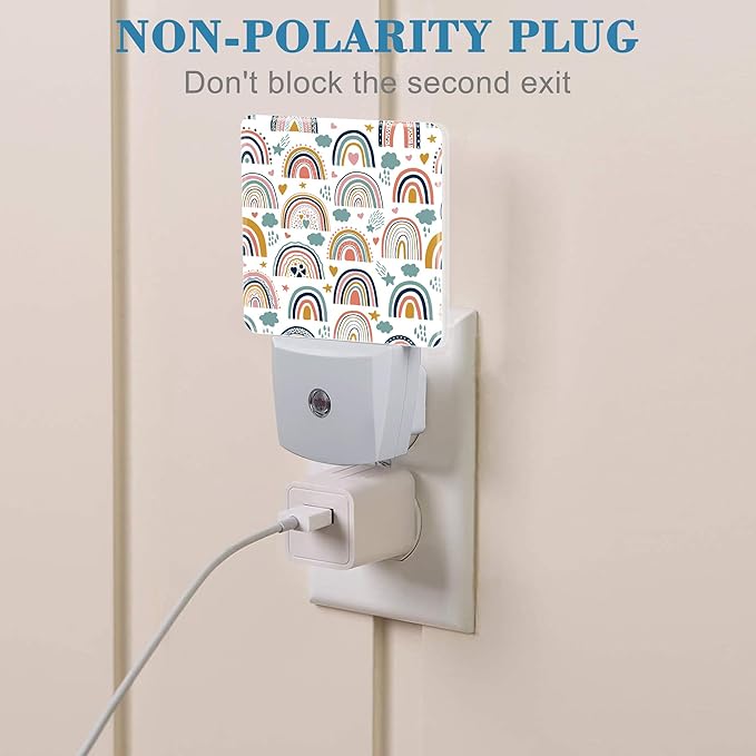 Night Light for Kids Girls Boys, Cute Boho Rainbows LED Night Light Plug into Wall with Dusk to Dawn Sensor for Room Decor, Hallway, Kitchen, Bathroom, Nursery, Stairs