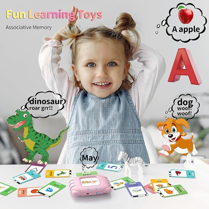 ABC Talking-Flash-Cards with 252 Sight Words, Christmas Birthday Gifts for Girls 2 3 4 5 6 Years, Language Therapy Toys for Autistic Children, Learning Toys for Toddlers Ages 2-6, Pink