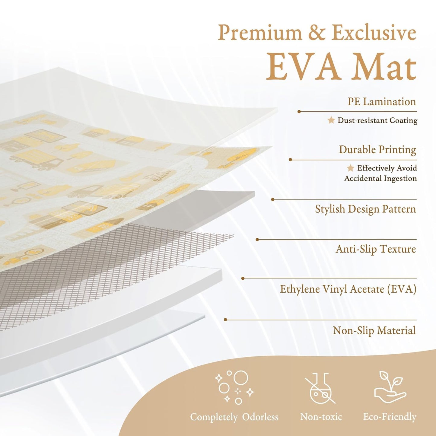 Premium Baby Foam Play Mats - Stylish Floor & Exercise Puzzle Mat for Toddlers and Kids- 6 Soft, Non-Toxic, Odorless, Peel-Resistant Foam Tiles - 6ft x 4ft - 0.5” inch Thick, Warm Beige