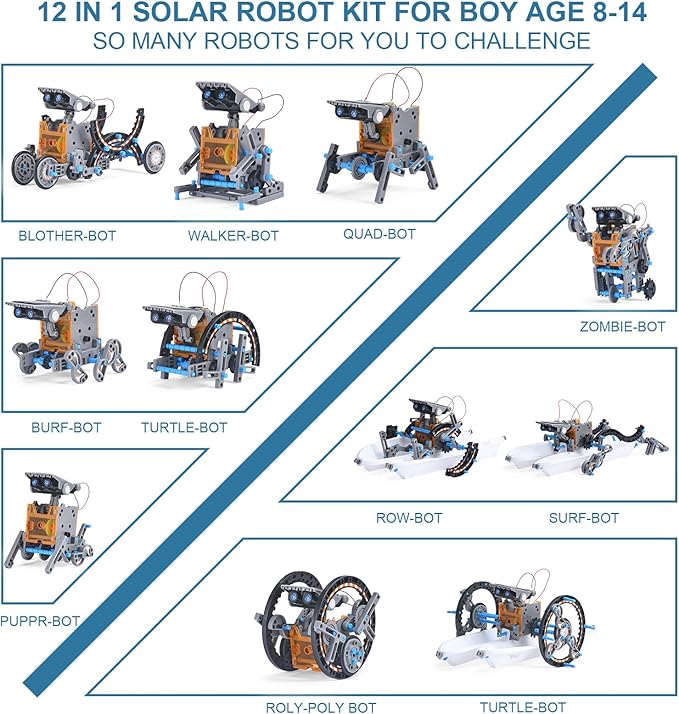 Toys for Ages 8-13,12 in 1 Stem Project Solar Robot Toy for 10 Years Old Autism Boy,Science Kits for Kids Age 8-14,Building Gear Toy Christmas Birthday Gift Idea for Boy Age 8 9 10 11 12 13 14