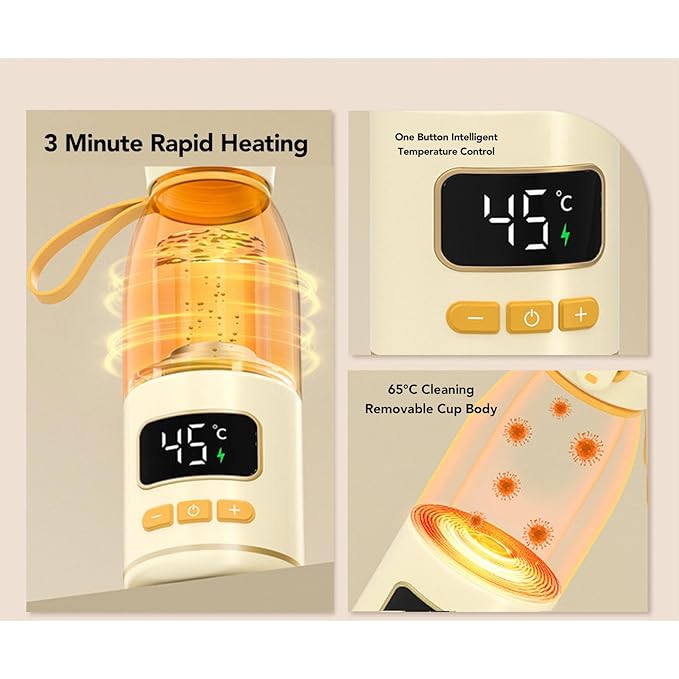 Portable Milk Kettle, 450ml Portable Bottle Warmer for Travel, Fast Heating Breast Milk and Formula Warmer, Smart Temperature Control, Electric Kettle for Car
