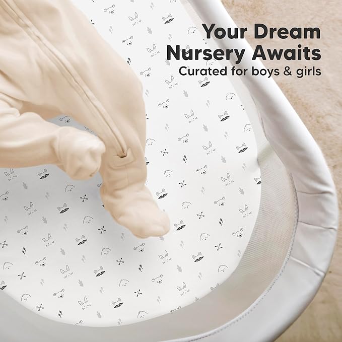 2-Pack Organic Bassinet Sheets for Girls, Boys - 100% Cotton Bassinet Mattress Sheets Compatible with Halo Bassinest Swivel Sleeper, Graco, Baby Delight, Chicco, Unisex Fitted Bassinet Sheets (Nordic)