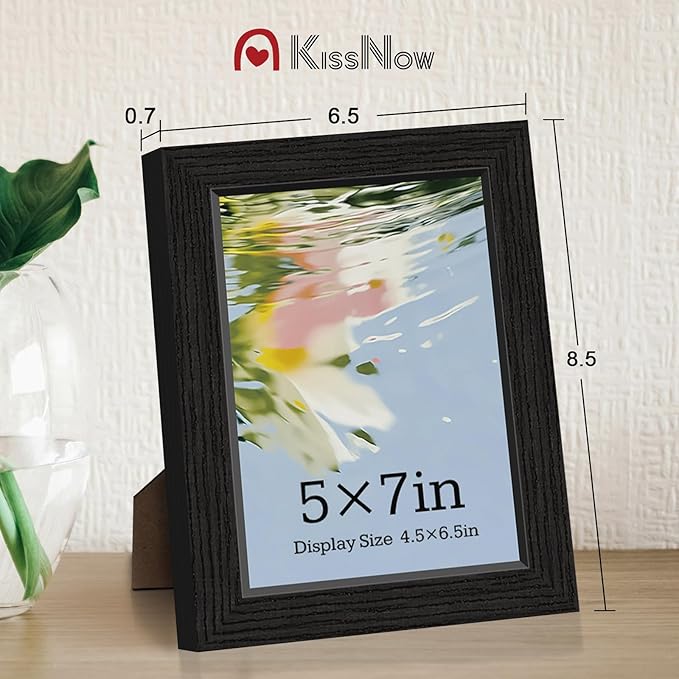 5x7 Picture Frame 2 Pack, Black Solid Wood Gallery Photo Frame, Wall Hanging or Tabletop Display