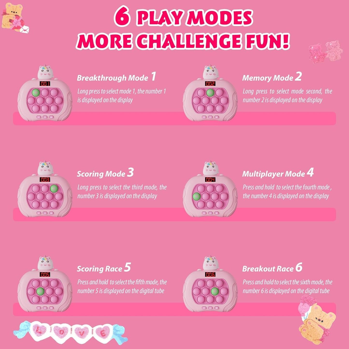 Fast Push Game Fidget Toys, Quick Push Pop Game, Fast Push Bubble Game Console, Fidget Toys, Light Up Pop Game for Kids and Adults, Birthday Gift