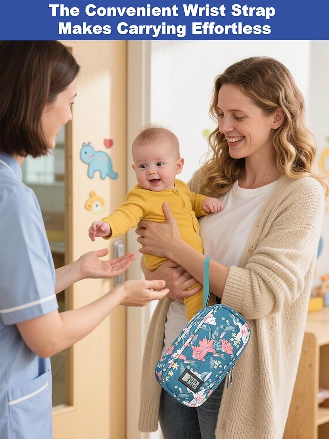 YOUSHARES Breastmilk Cooler Travel Bag with Digital Thermometer, Small Insulated Baby Milk Storage with 2 Ice Packs, Daycare and On-the-Go Moms （Lily）