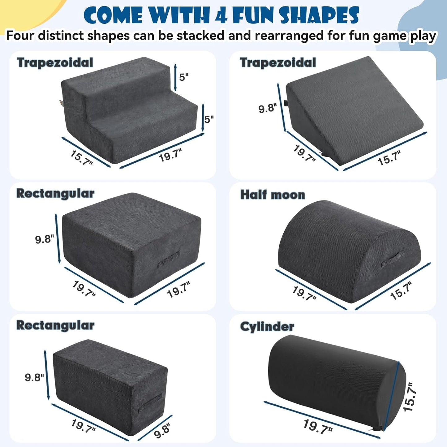 Jela Foam Blocks 6Pcs Soft Play Equipment Luxury Corduroy Fabric, Toddler Climbing Toys Indoor Soft Play for Toddlers