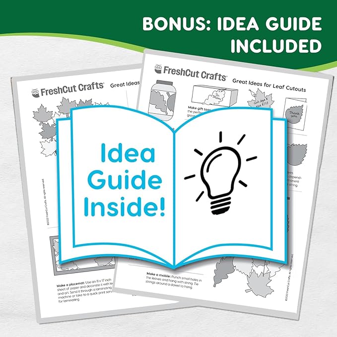 120 Pieces Spring Leaf Paper Cutouts with IDEA Guide, 2-Sided US Made Card Stock Punch Out Maple, Oak, and Birch Leaves for Bulletin Boards, Classroom Decor, Spring Crafts, DIY Scrapbook, and Posters