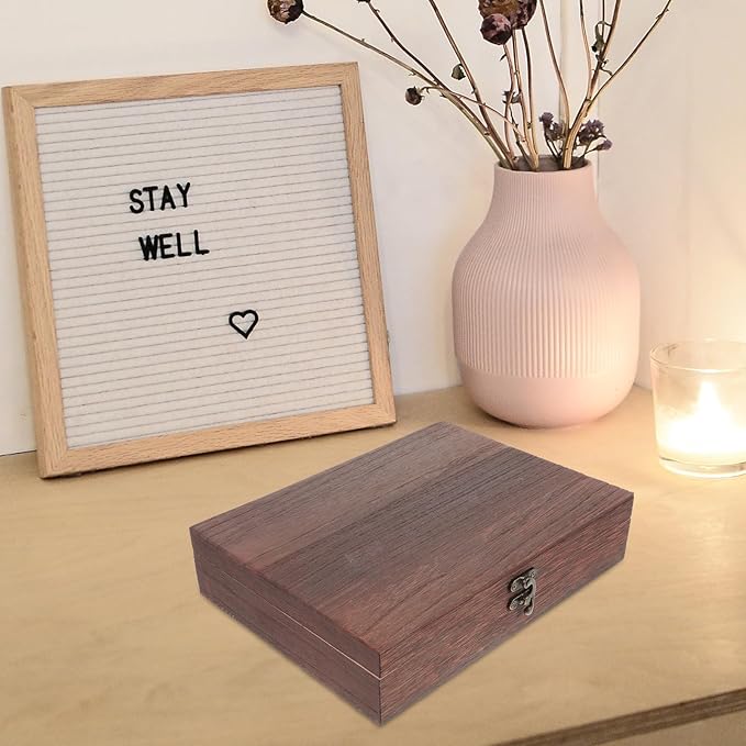 Wooden Storage Box Vintage Storage Container Wooden Keepsake Trinket Rustic Jewelry Box 10.23 X 7.87 X 2.36 Inches Brown